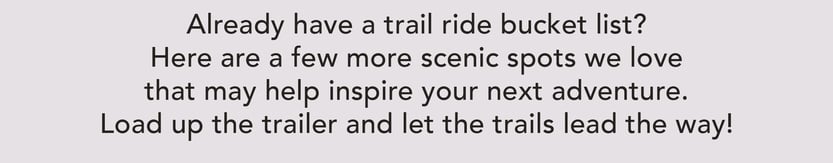 Already have a trail ride bucket list? Here are a few more scenic spots we love that may help inspire your next adventure. Load up the trailer and let the trails lead the way!