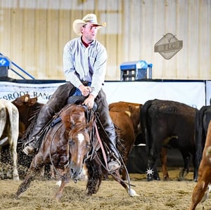 Westin Sampson competing on a professional cutting horse